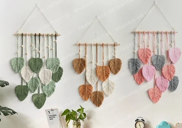 Hand woven cotton rope tapestry creative leaf pendant home wall decoration room wall hanging