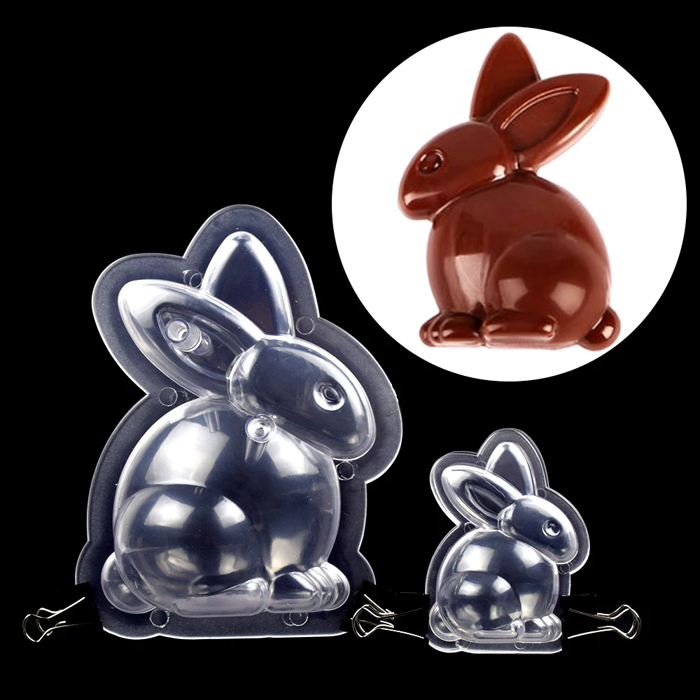 Molde de Chocolate conejito de Pascua 2 unids/set 3D forma de conejo policarbonato bombones de Chocolate dulces confitería herramientas de pastelería para hornear