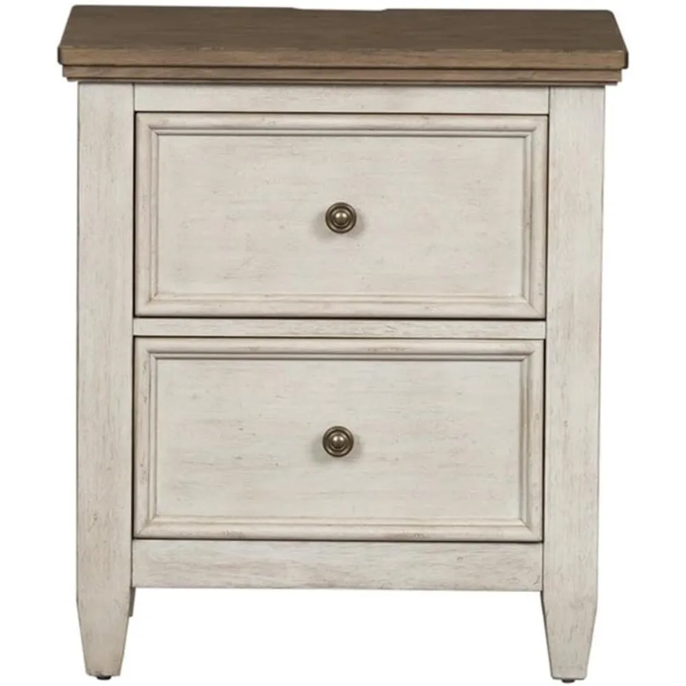 

"two-drawer nightstand in heartland white with built-in charging station"