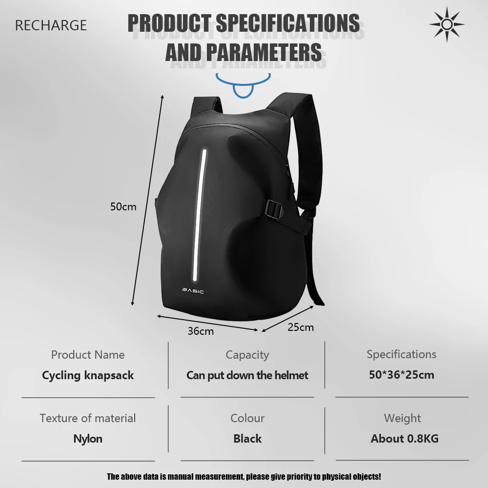 Large capacity Motorcycle Backpack Waterproof Lightweight Helmet Backpack with Reflective Strip School Bag Outdoor Sports