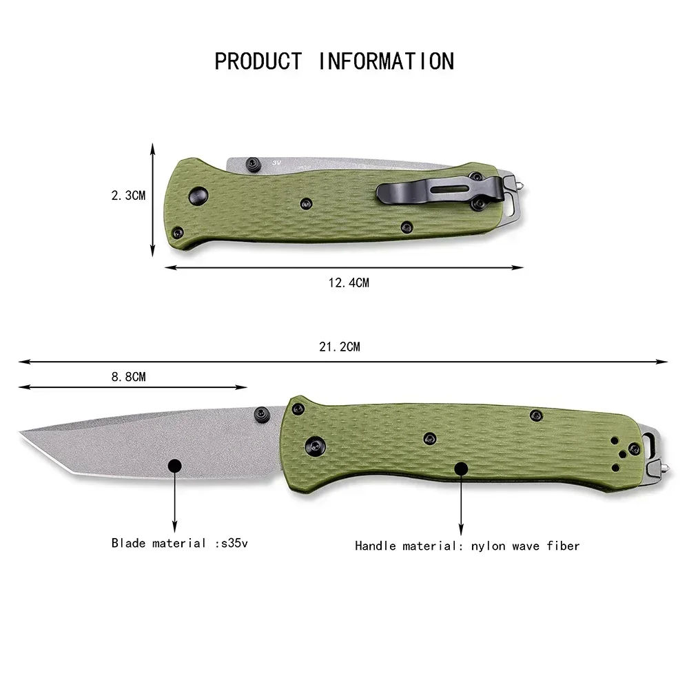 537 베일아웃 BM 나이프 자기 방어 포켓 나이프, 야외 EDC 서바이벌 플리퍼 접이식 나이프, 캠핑 사냥 도구, 나일론 핸들