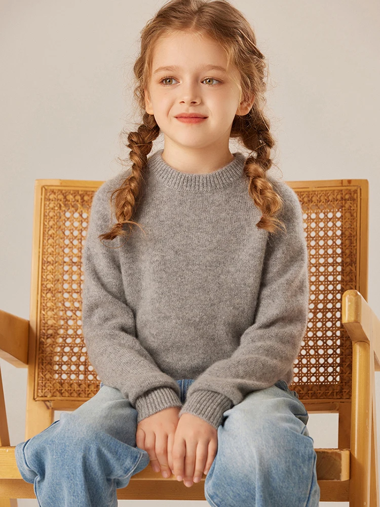Autumn Winter Children O-neck Pullover Cashmere Sweater Boy Girl 12 Colors Raglan Sleeve Kids Top Thicken 100% Cashmere Knitwear