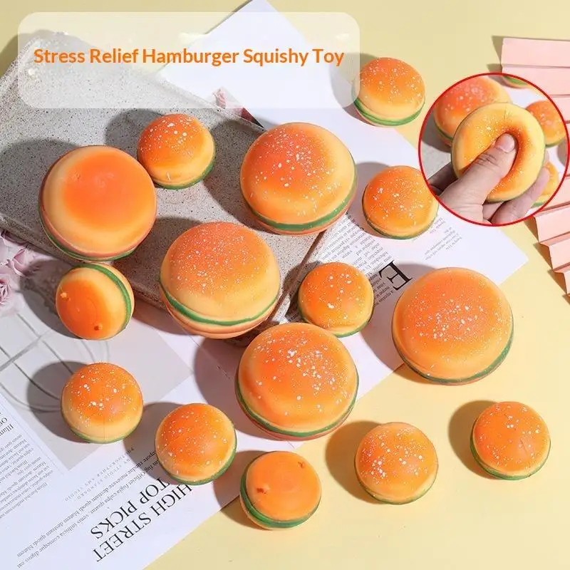 Hamburger Shaped Stress Ball Soft Pinch Toy Autism Sensory Fidget Gadget Anxiety Relief Hand Decompression Relax Toy