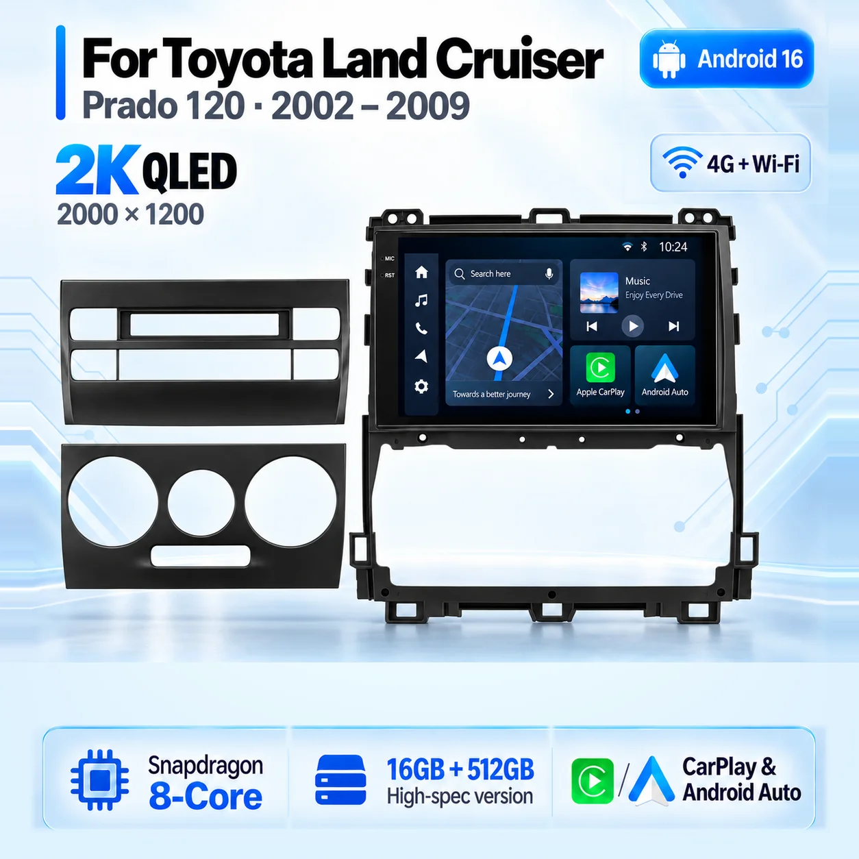 Android 16 Carplay Car Radio Multimedia Player For Toyota Land Cruiser Prado 120 3 III 2002-2009 Autoradio Stereo 2din Head Unit