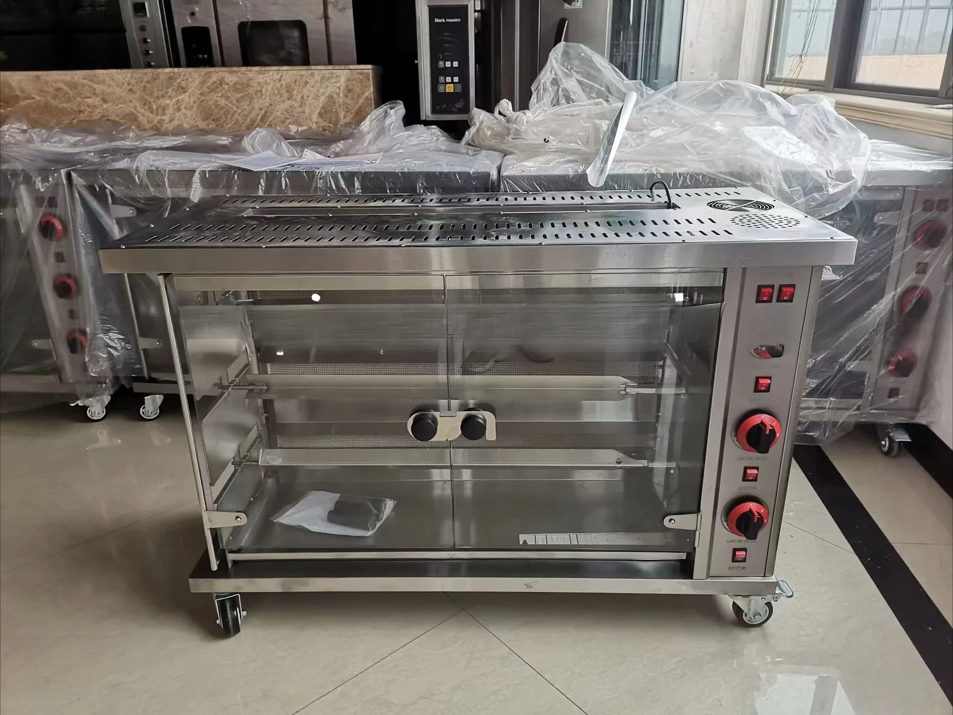 Commercial Standing Vertical Electric Rotary Roaster Duck Lamb Beef Chicken Rotisseries Grill For Restaurant