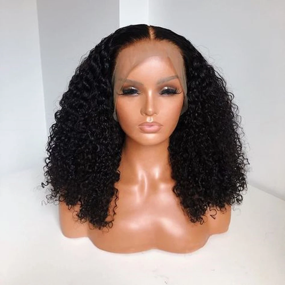 

Kinky Curly 180Density 22inch Natural Black Long Soft Deep Lace Front Wig For Women Babyhair Glueless Preplucked Daily
