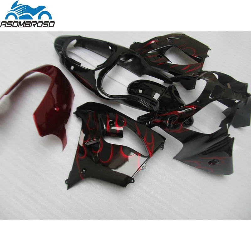 Red Flames Black Injection Molding Bodyparts for Kawasaki Ninja ZX9R fairing kit 2000 2001 fairing set zx9r 00 01 N70