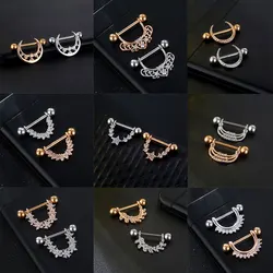 Fashion Stainless Steel Star Moon Statement U-Shaped CZ Nipple Ring Women Versatile Sexy Body Piercing Jewelry Nipple Nails