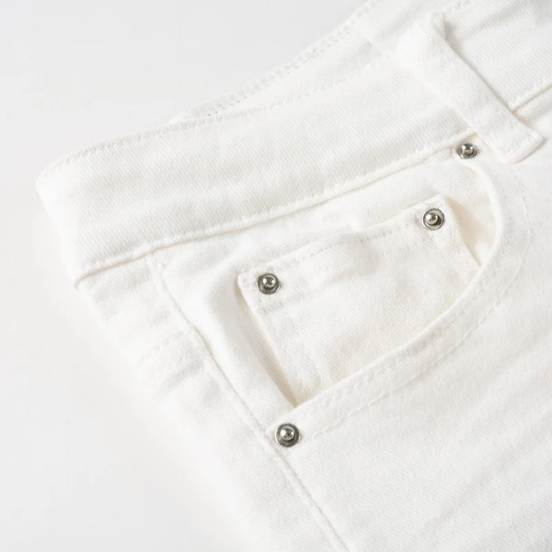 Y2kFashion جديد الرجال الجينز مثقب التصحيح غسلها الحنين تمتد التخسيس الجينز الأبيض شارع العليا الهيب هوب العلامة التجارية السراويل