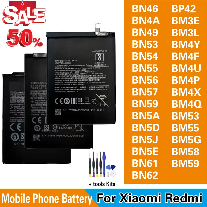 Mobile Phone Battery for Xiaomi Redmi Note A3 K30 K40 7 7A 8 8T 9 9T 9S 10 10T 10S 10X 11 11T 12 12T Lite POCO M2 F3 M3 X3 X4 X5