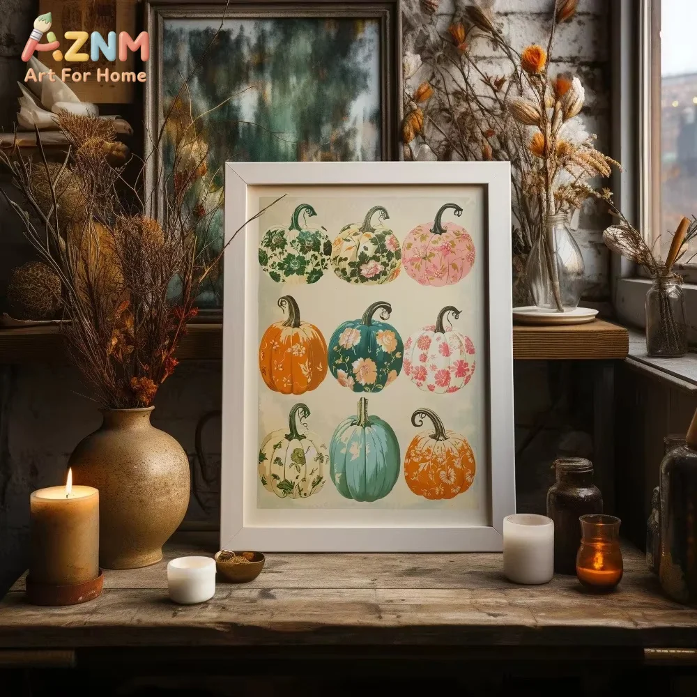 Autumn Leaves Pumpkins Print Poster Fall Home Bedroom Living Room Decor Autumn Vibes Decor Canvas Painitng