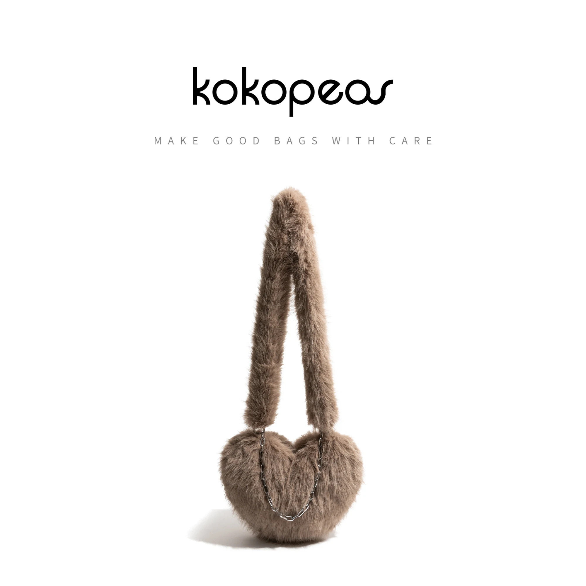 

KOKOPEAS Fluffy Faux Fur Heart Shape Phone Purse Chain Strap Fashion Popular Daily Shoulder Shopping Bag Lady Crossbody Satchel