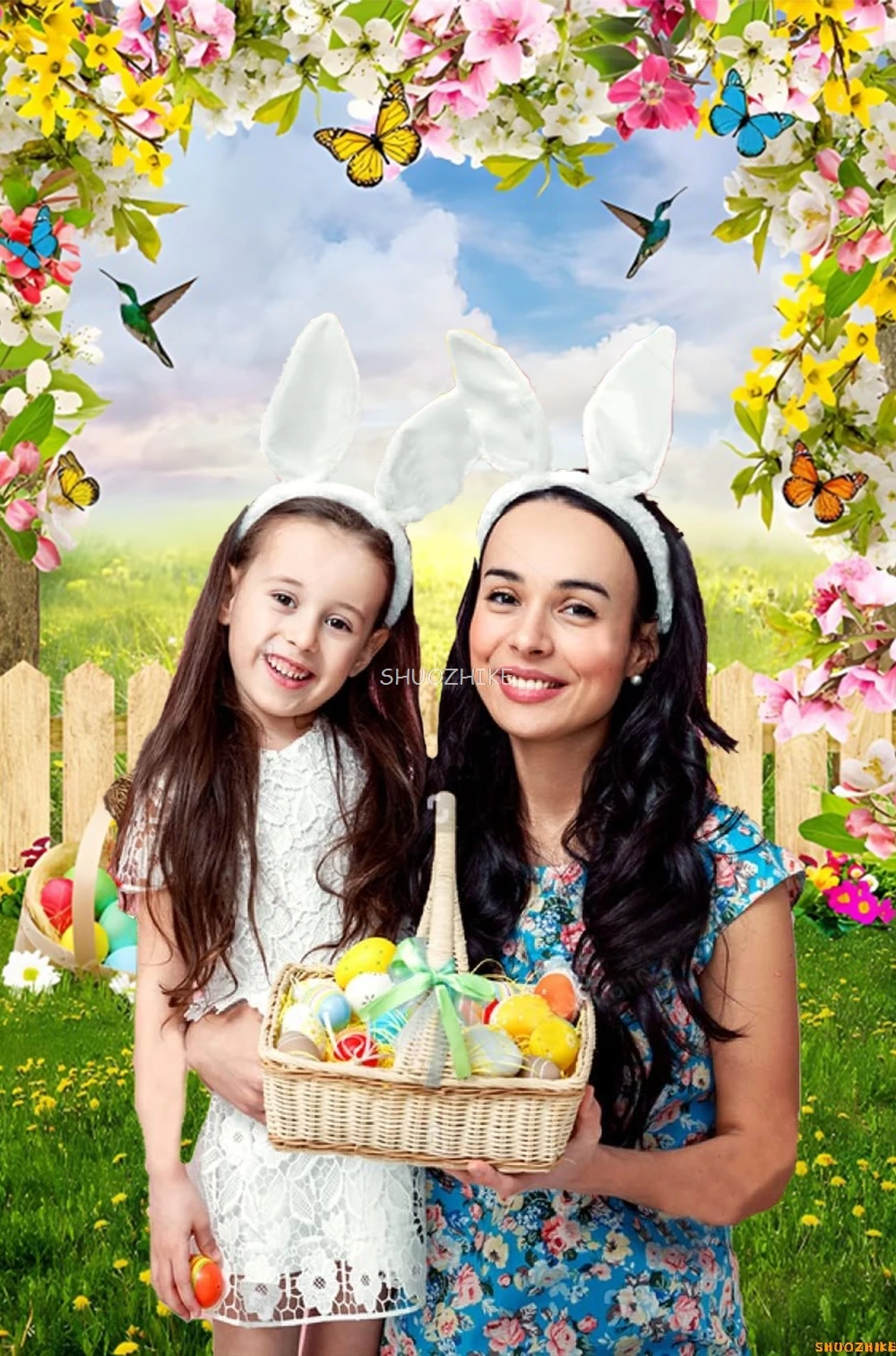 Фон с Пасхой для фотографии, весенняя зеленая трава, цветок, яйца, кролик, деревянная доска, детский фотофон для студии