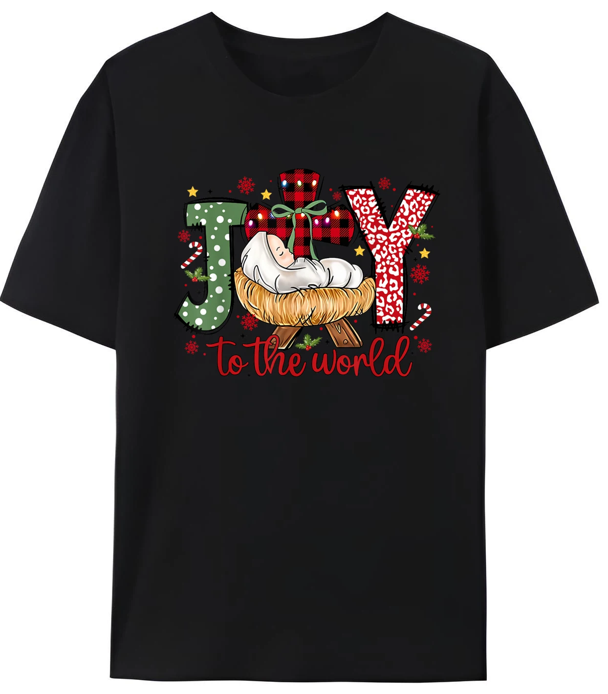 

Joy To The World Christmas Christian Nativity Scene High Quality Men's T-Shirt Breathable Oversized Graphic Tees