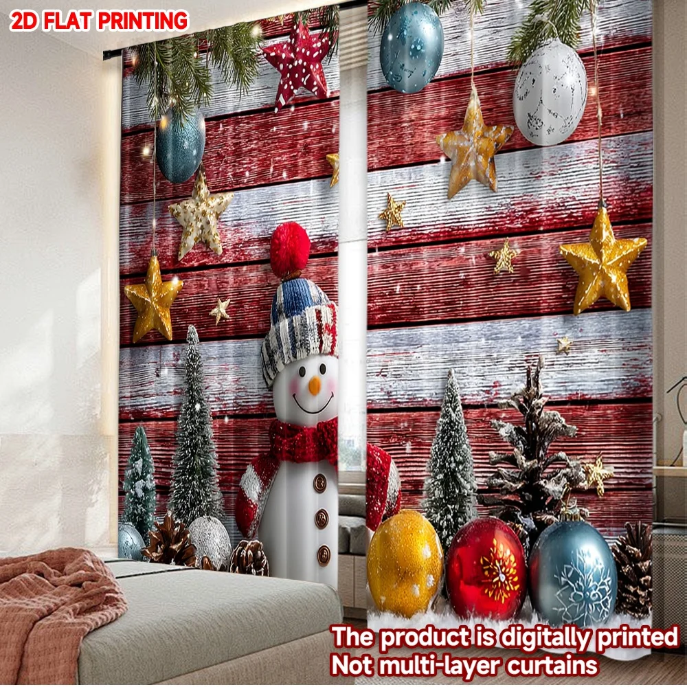 

2D flat printing 2pcs Drapes Snowy Christmas Snowman Digital Printed Polyester Drapes Family Party Use for Holiday Home Decor &