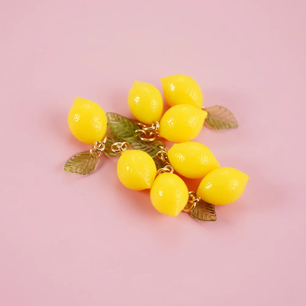 10 Pieces Lemon Pendant Fruit Jewelry DIY Bracelet Necklace Keychain Earrings Accessories Hairpin Decorative Set