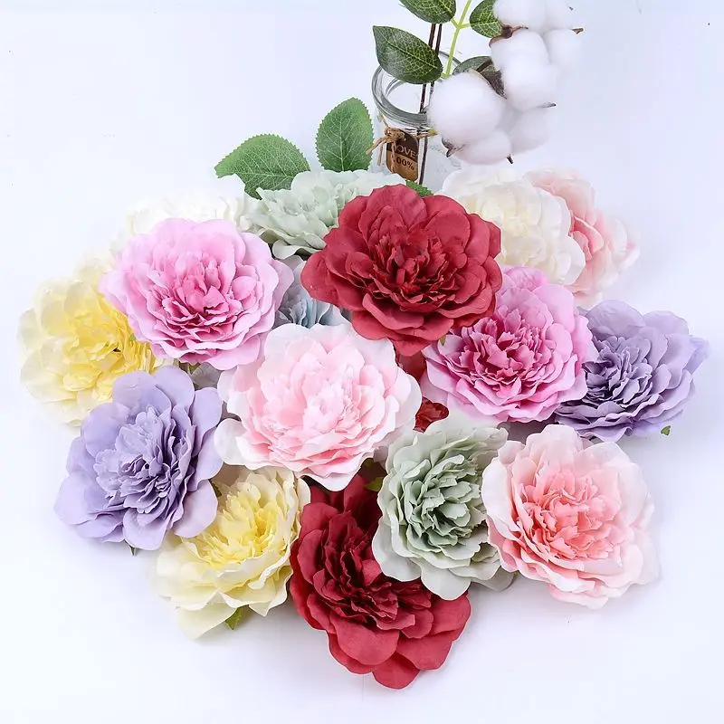 5pcs 10CM Large Artificial Peony Flower High Quality Silk Rose For Wedding Party Home Decoration DIY Wreath Gift Clip Art Flower