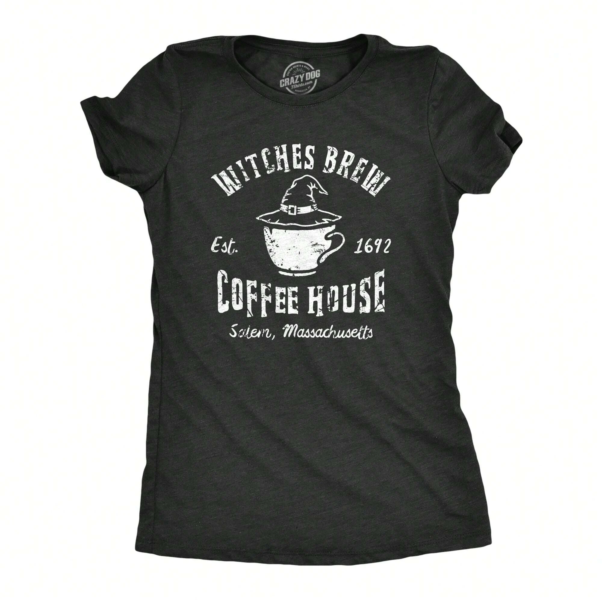 Womens Witches Brew Coffee House T Shirt Funny Halloween Party Vvitch Cafe Tee For Ladies Funny Womens T Shirts Cute Vintage Fashion Casual Ladies