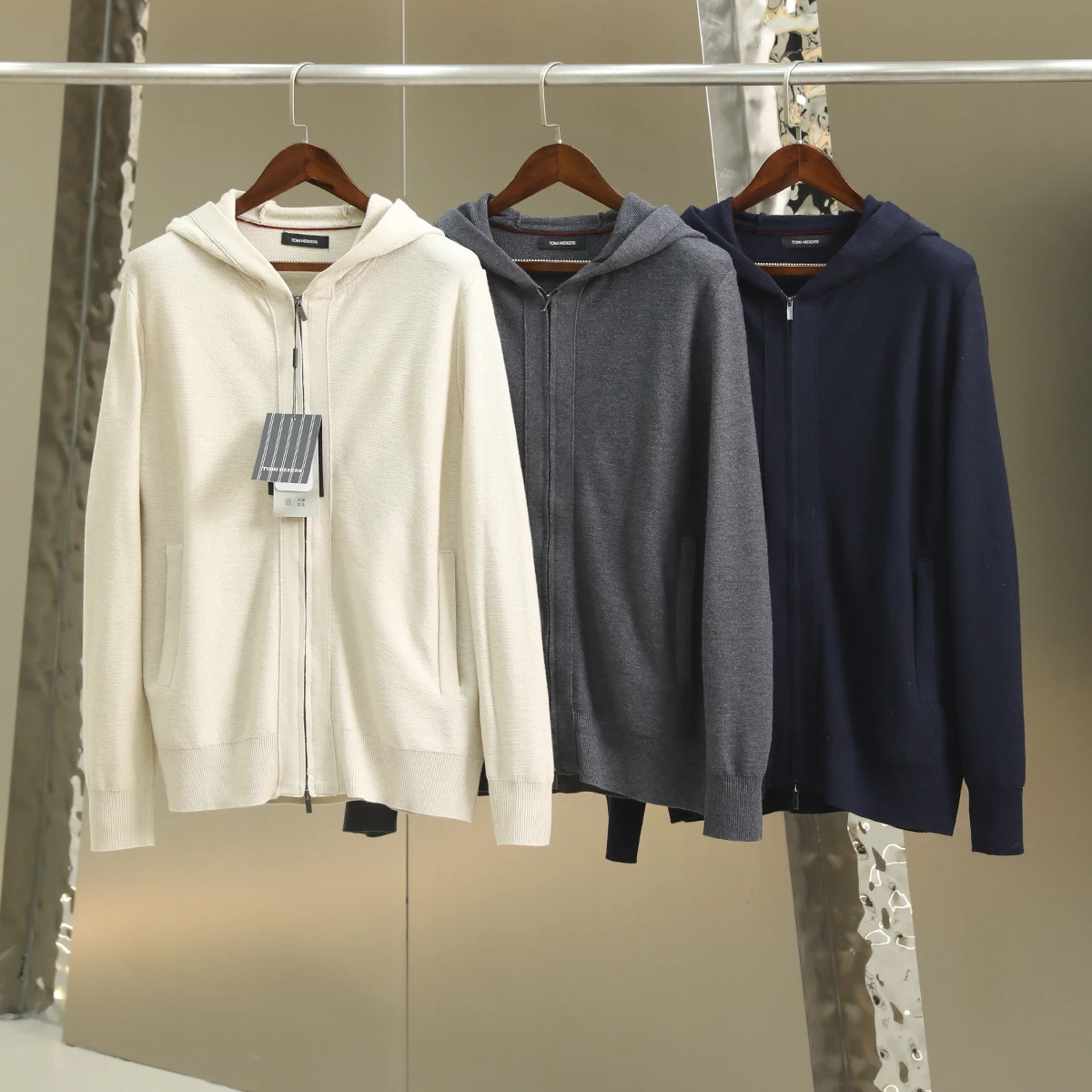 

Итальянский мужской вязаный шерстяной свитер с шапкой, 6-игольная вязка, шелк, длинный рукав, на молнии, теплый, повседневный трикотаж