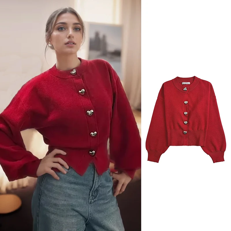 

TRAF Cardigan Sweater Women's Spring 2025 New Fashion Knitting Elegant Loose Warm Women's Sweater Chic Street Youth Cardigan