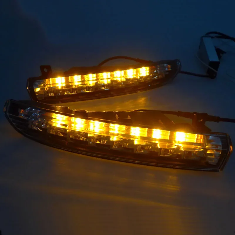 Car LED DRL Daylights For Volkswagen VW CC 2009 - 2013 Yellow Turn Signal Daytime Running Headlamps Auto Driving Lamp Foglamps