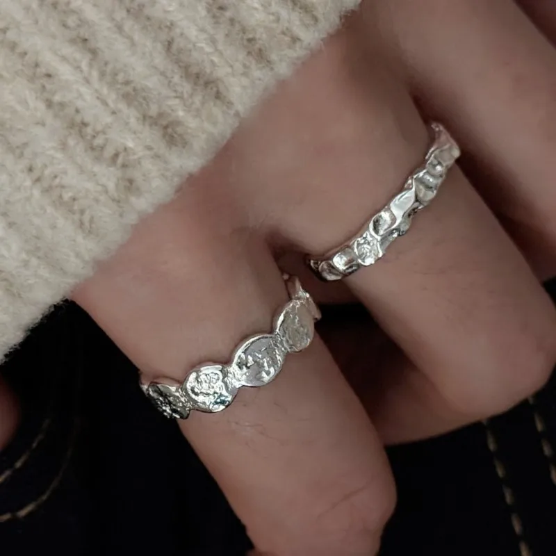 VENTFILLE 925 Sterling Silver Ring for Women Geometry Liquid Lava Texture Hiphop Rock Punk Office Jewelry Party Gift Dropship