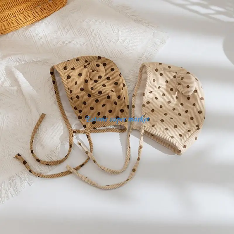 090B Trend Baby Hat, Unisex Corduroy Earflap Caps Cartoon Dotted Infant Bonnet Toddlers Bonnets Windproof for Warmth