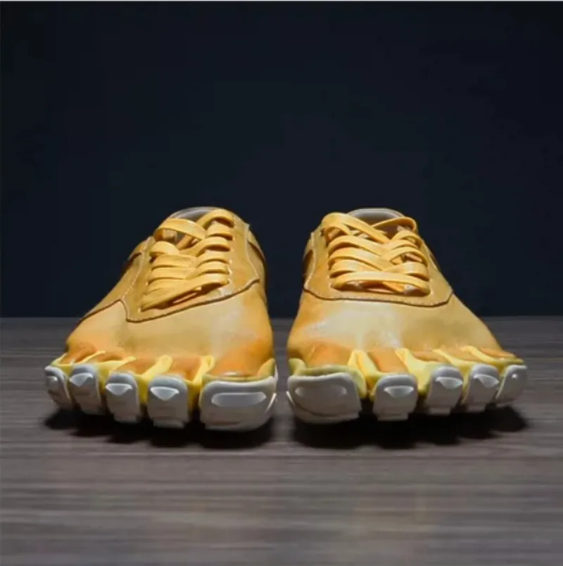 High Quality Split Toe Shoes Men's Oxfords Genuine Leather Outdoor Casual Comfortable Flats Male Walking Sneakers Leather Shoes