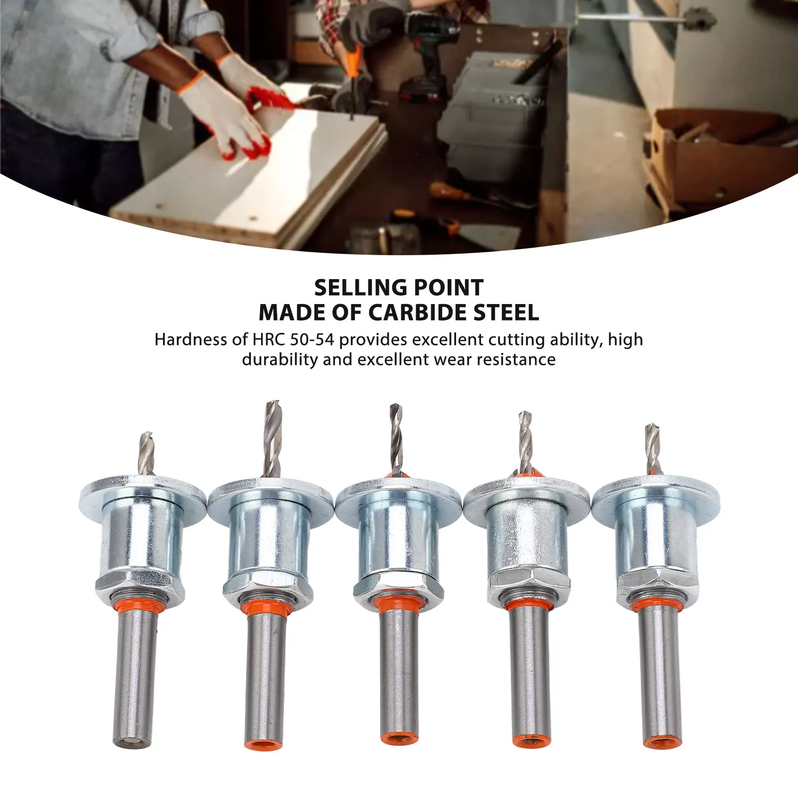 5Pcs Adjustable Depth Countersunk Bit Alloy Steel Silver Limit Taper Hole Drill for Woodworking Countersunk Bit Stopper