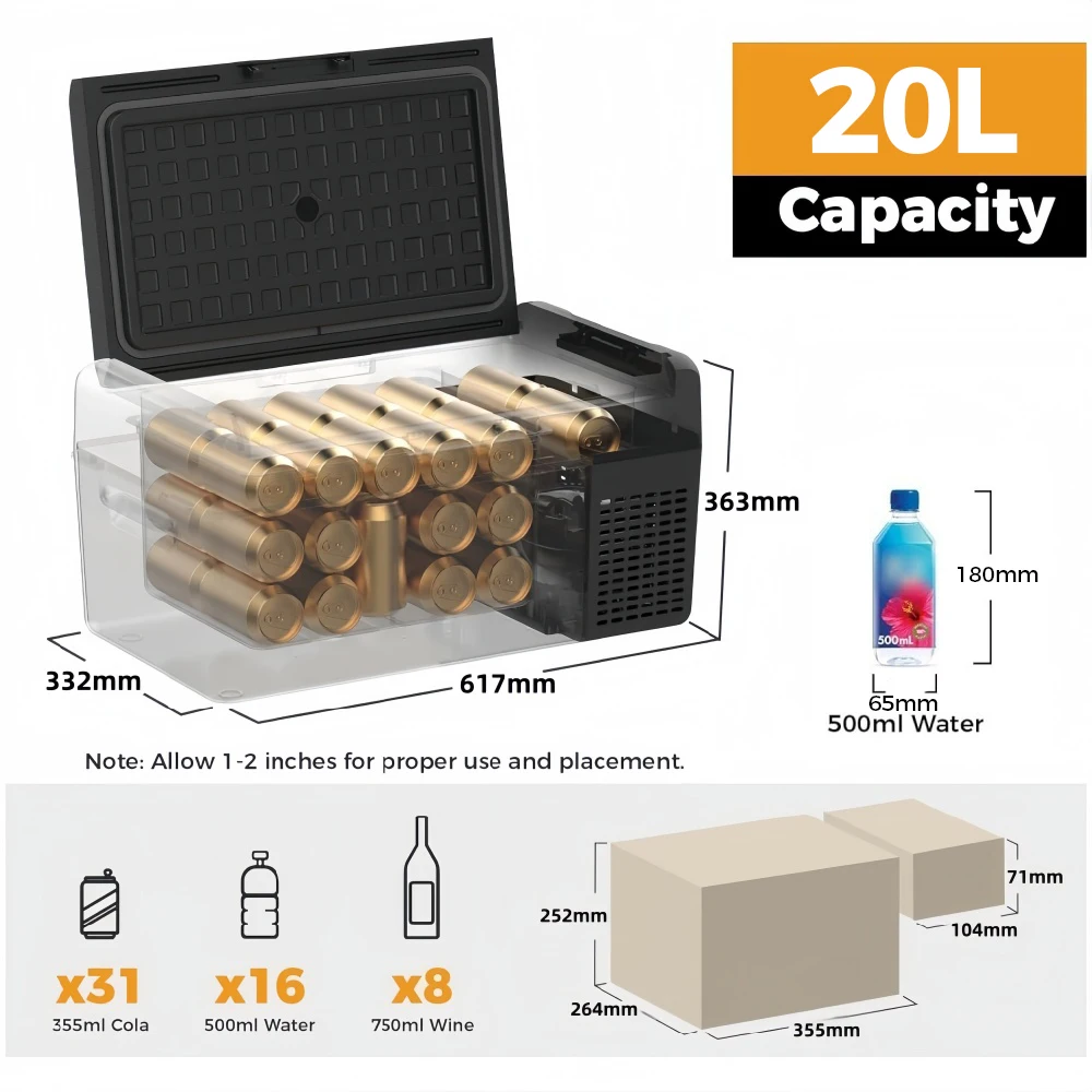 ICECO MCD20B 20L Compressor Auto Fridge Energy Saving Portable & Ultra Quiet Compact Car Cooler for Family Travel