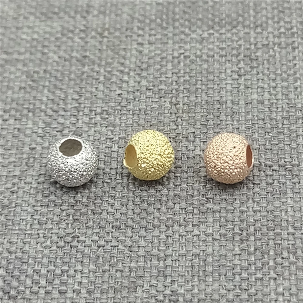 

925 пробы серебряные бусины с золотым или родиевым покрытием для браслета 4 мм, 6 мм, 8 мм