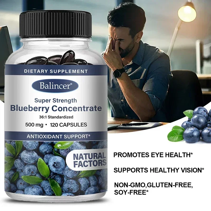 Super Strength Blueberry Concentrate 500 Mg Capsules 120 Softgels Eye Health Vitamins Antioxidant Healthy Vision Supplement