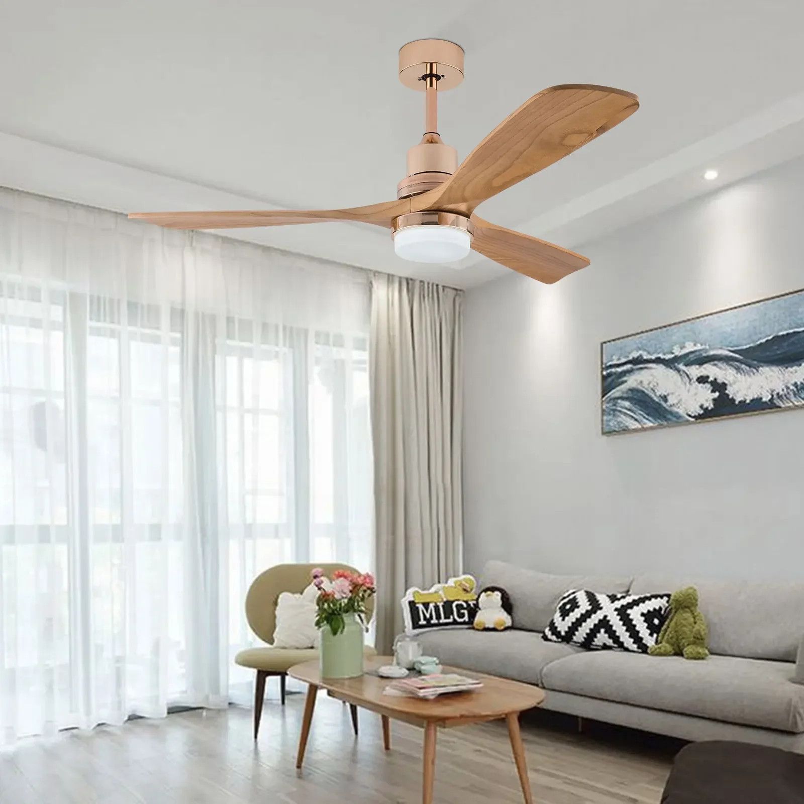 

Stylish Ceiling Fan Light, 3-Color Temperature Adjustable, Remote Control, Quiet Operation, Energy-Efficient with 6-Speed