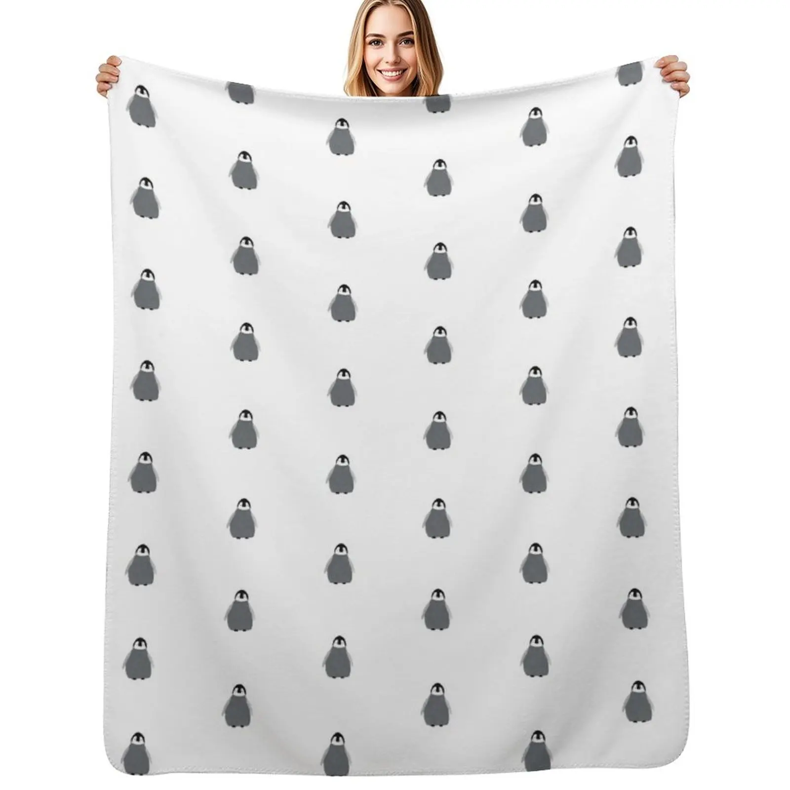 Cute grey penguin Throw Blanket Modern Design Soft Blanket for Home Decor