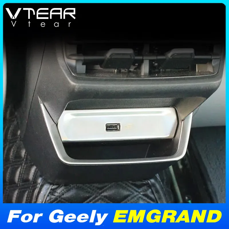 

Vtear Inner Armrest Storage Box Cover Decoration rear USB Charger Plug Trim Car Interior Accessories Parts For Geely EMGRAND