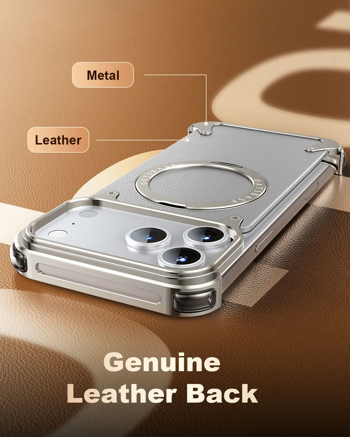 Eary Leather for iPhone 18 Pro Max Phone Case with 360°Rotatable Magnetic Stand Luxury Anti-Scratch Slim Bumper Frameless Cover