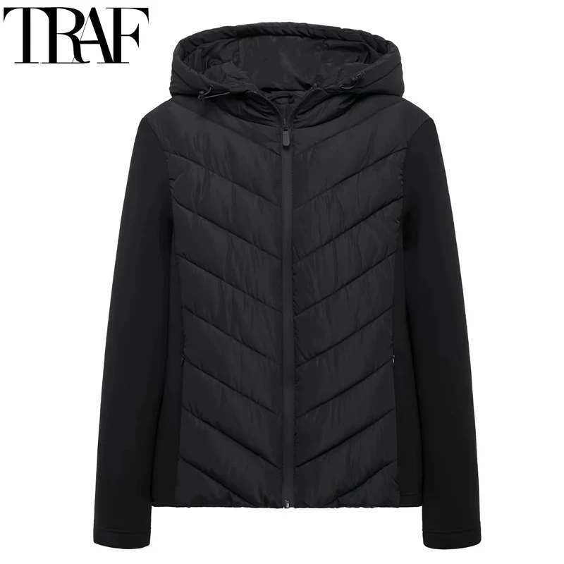 TRAF Hooded Women Winter Coats Parkas Black Quilted Jacket Woman Zip Up Short Padded Jacket Cold Lightweight Padding Coats