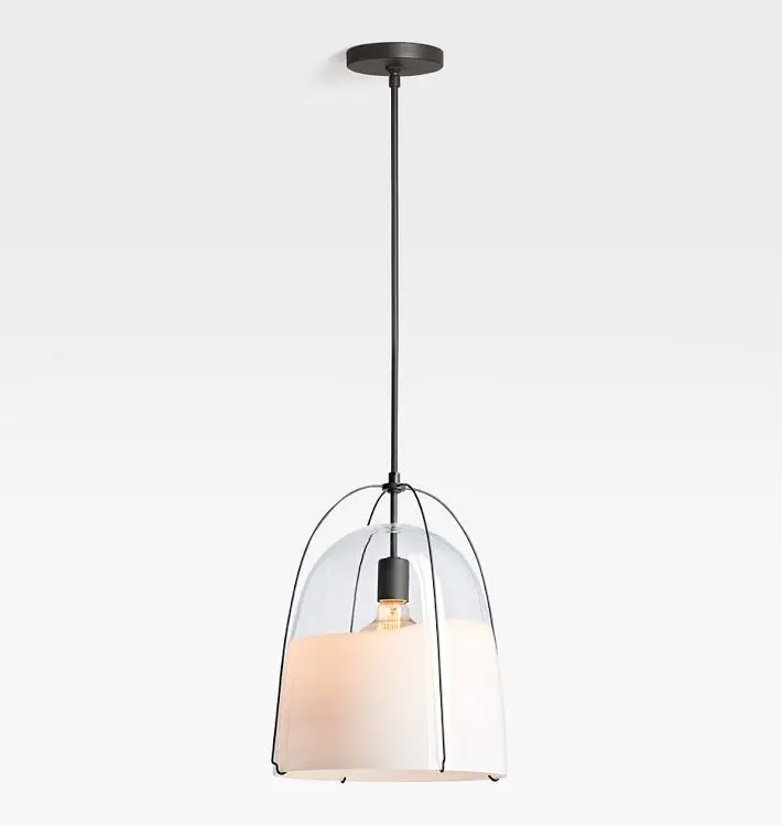 Mid Century Modern 2026 Half Clear White Glass Pendant Lamp Brass Gold Wire Frame Hanging Light Fixture for Dining Table Bar