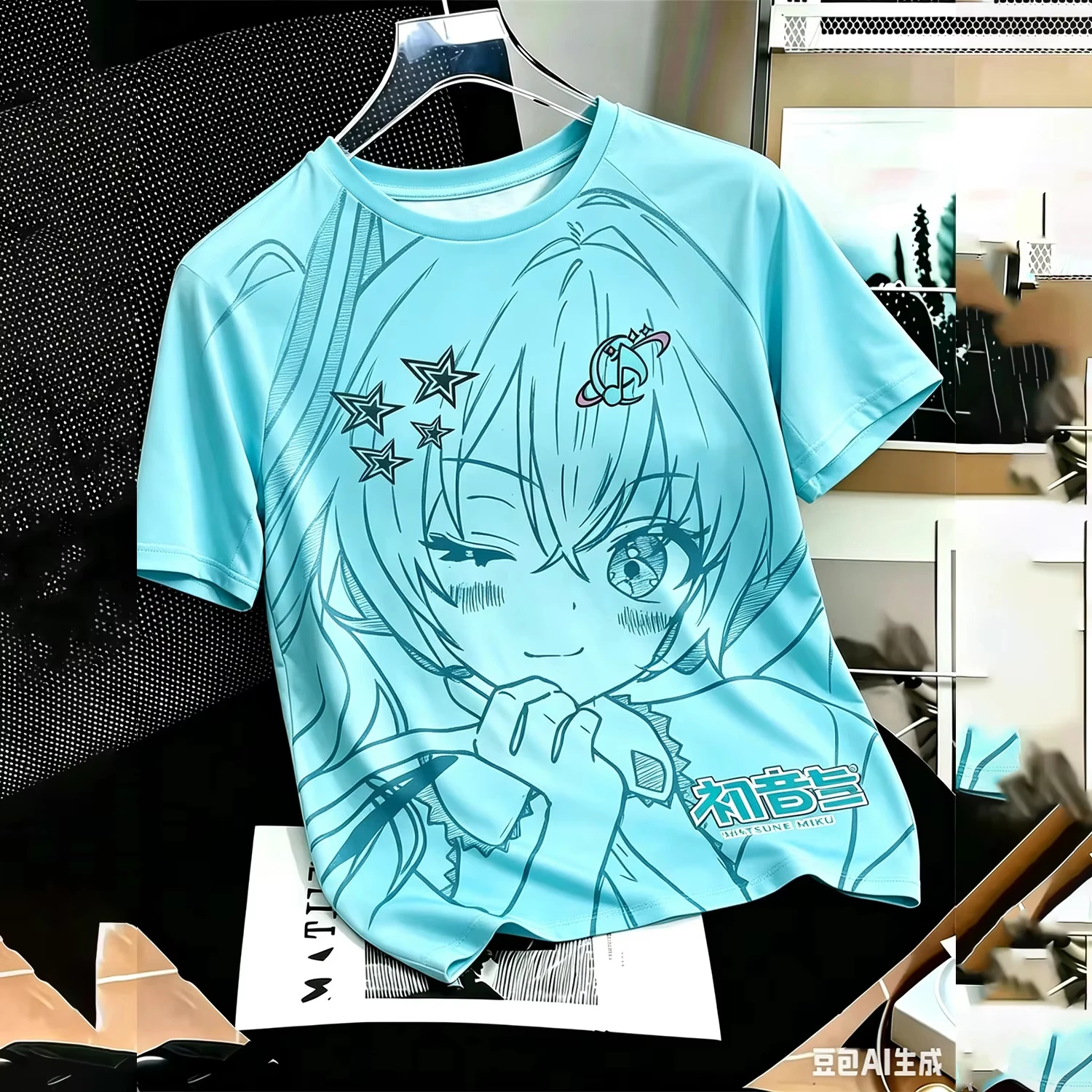 Anime-T-Shirt mit Hatsune Miku-Motiv, ideal für Musikliebhaber. Anime- und Gaming-Fan-T-Shirt, lässiges Sport-T-Shirt, geeignet für Damen und Herren.