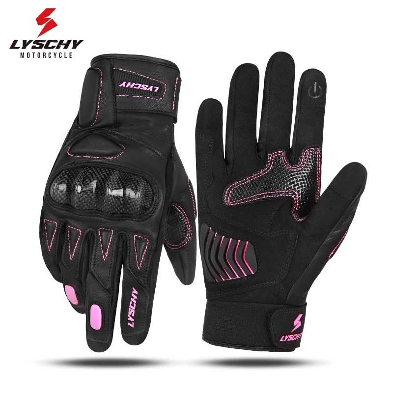 LYSCHY Pink Women Leather Gloves Vintage Padded Warm Winter Gloves Touch Screen Anti-slip Full Finger Gloves XS-M
