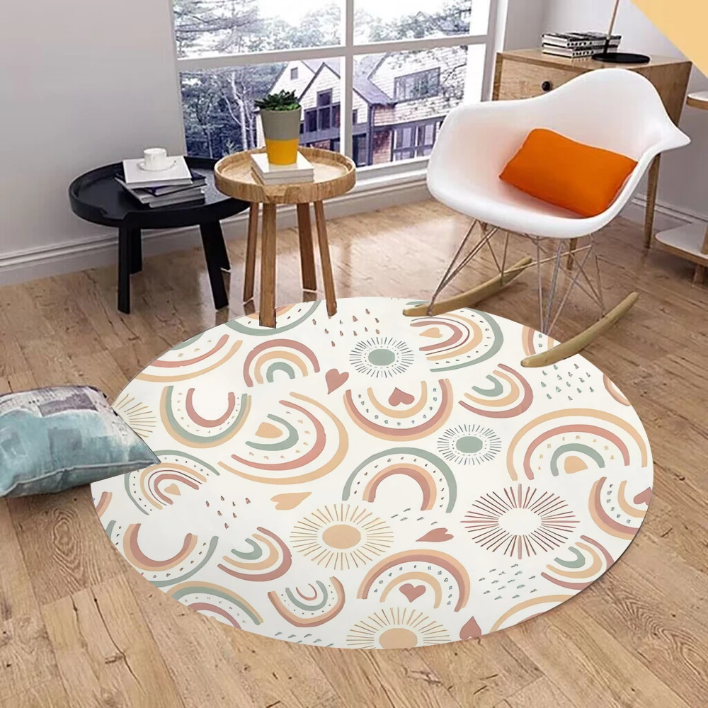 Rainbow Round Carpet Washable Bedroom Rug Chair Swivel Floor Mat Bedroom Living Room Funny Children's Room Floor Mats