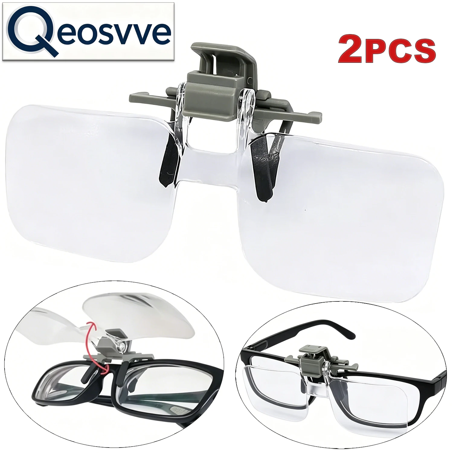Clip-On and Flip-Up Reading Magnifiers Glasses 2x Power Magnifying Lens Reading Magnifier for Eyeglasses Unisex Reading Glasses
