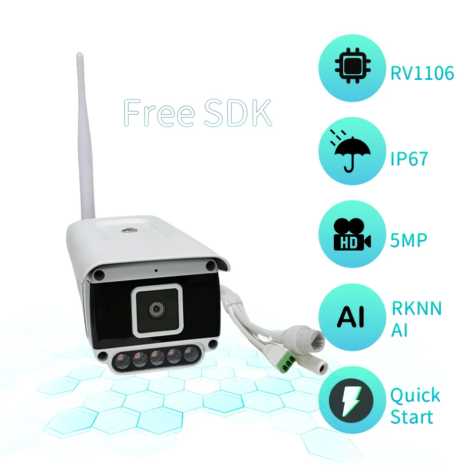 RV1106 Rockchip IPC Camera 5MP IP67 Waterproof 1Tops ISP3.2 Support HDR smart Coding RV1106 Bullet Artificial Intelligence Cam