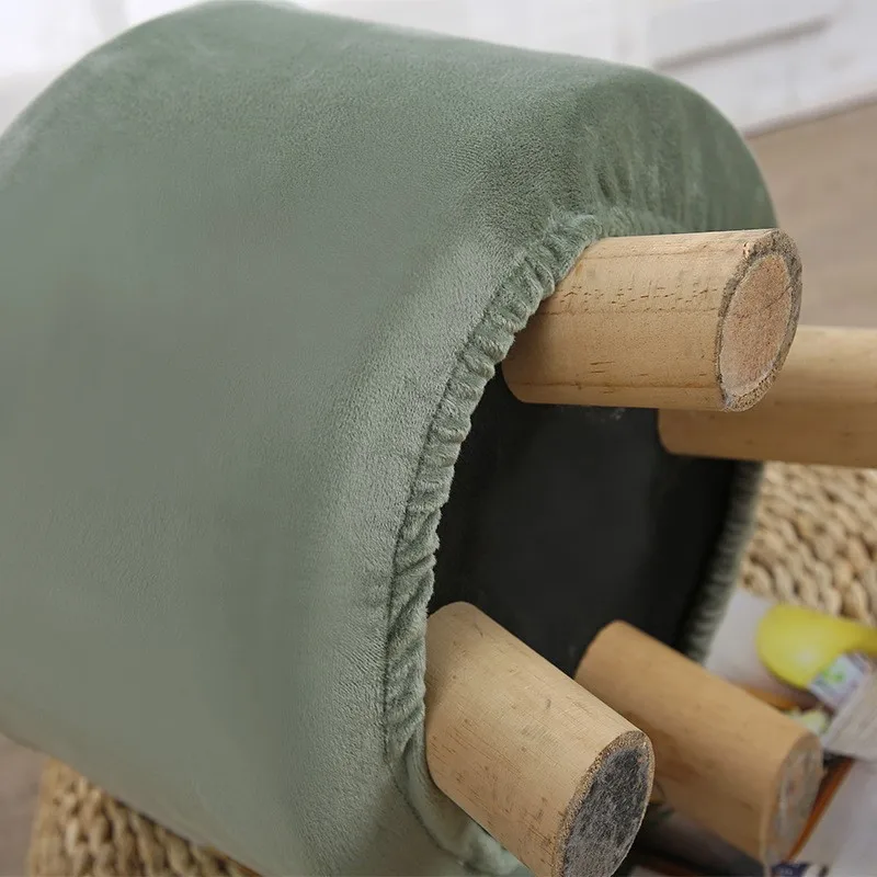 2PC Elastic Velvet Plush Round Footstool Cover Ottoman Slipcover Footrest Protector Cover for Home Dining Table Home Decor