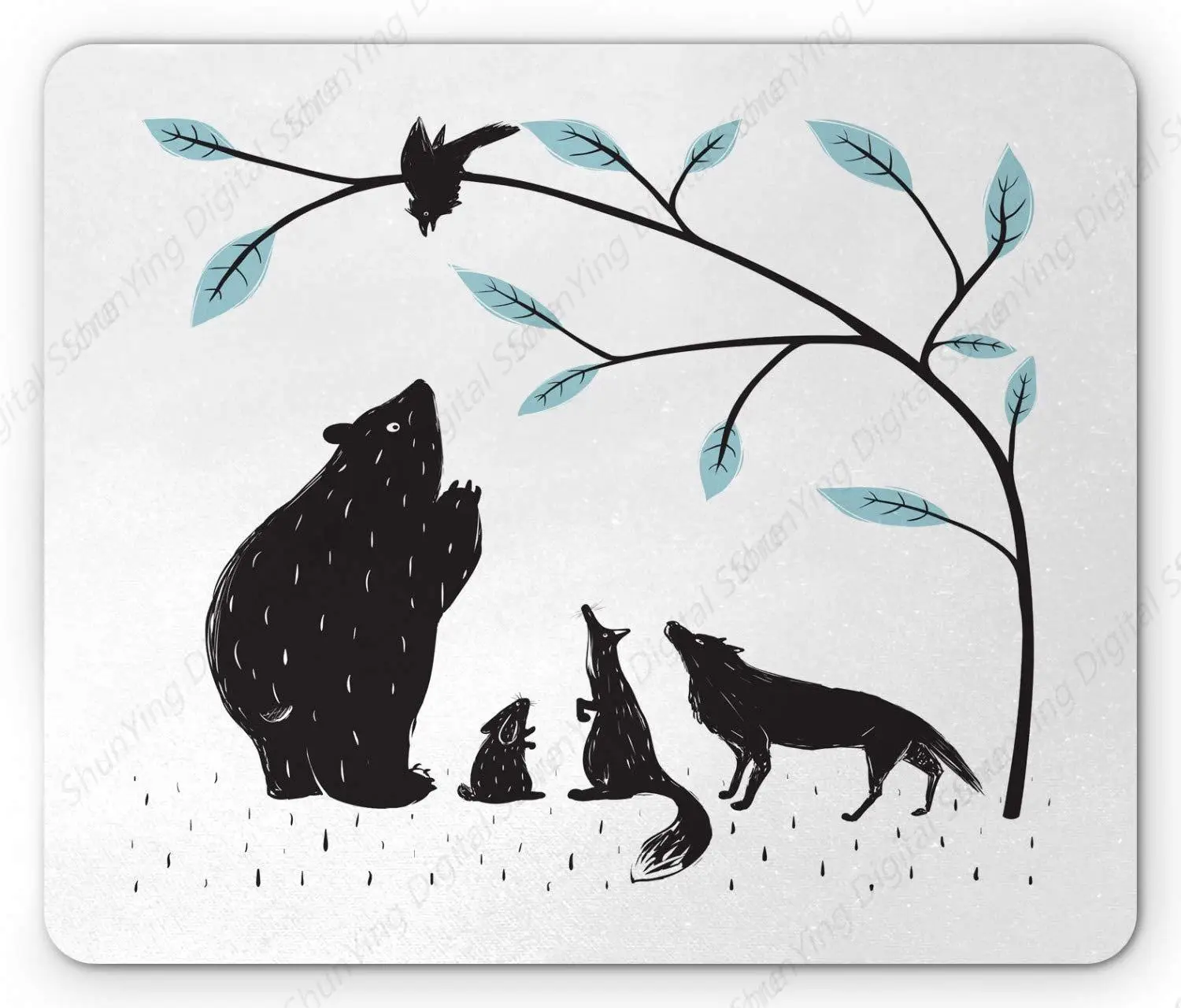 Animal Print Computer Office Mouse Pad Forest Animal Bear Crow Fox Wolf Rabbit Durable Anti Slip Rubber Mouse Pad 25*30cm