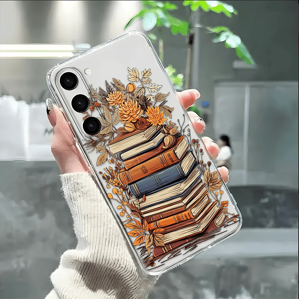 Book flower transparent phone case suitable for Samsung Galaxy S26 S25 S24 S23 S22 S20 FE/Ultra/Plus anti fall back cover