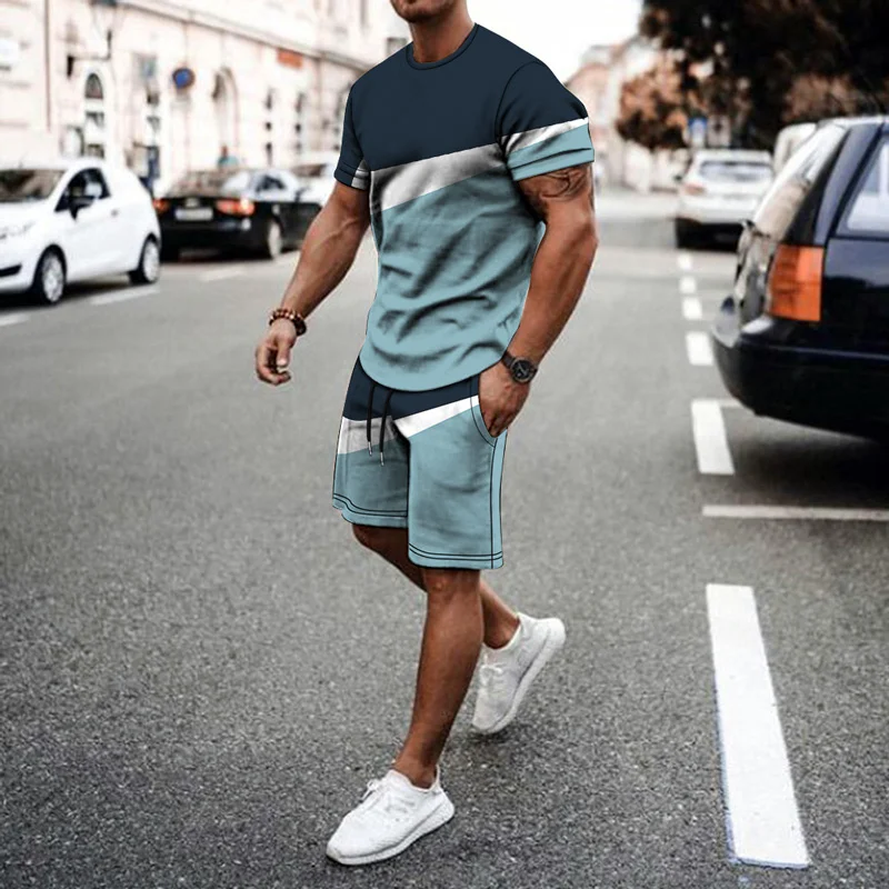 Summer Jogging Suits For Men Sets Clothes Outfit High Fashion T-shirt 2024 Tracksuit Male 2-Piece Oversize Casual Short Sleeve