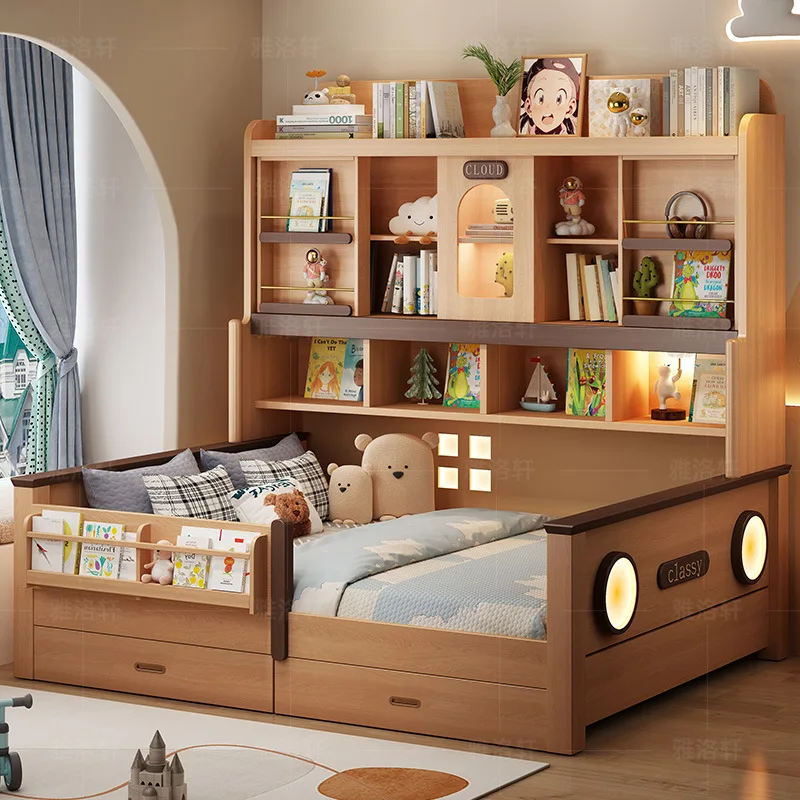 

Children's Mother and Child Integrated Wardrobe Bed with Guardrail Space Saving Tatami Bed Girl Tree House Princess