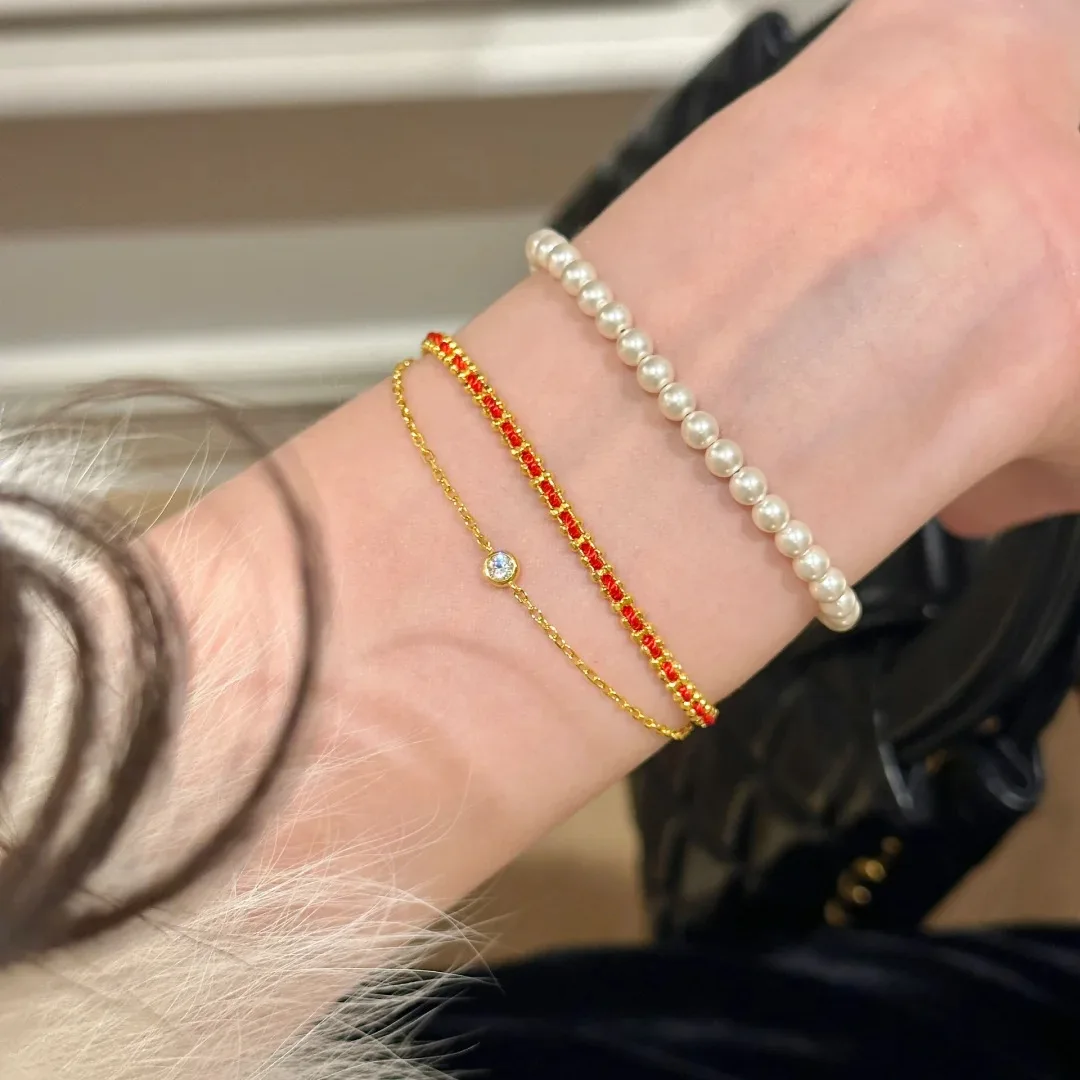 Foyimagination-Bracelets en ULrouge tressée pour femme, document doré porte-bonheur, accessoires exquis à portée de main, mode rétro, nouveau, 2025
