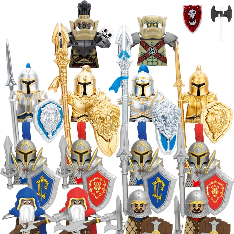 Medieval Military Orc Soldier Figures Building Blocks Army Castle Knight Warrior Infantry Skeleton Shield Weapon Bricks Toys Boy